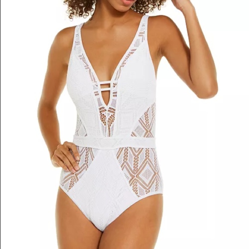 Becca Colorplay Crochet Plunge One-Piece Swimsuit